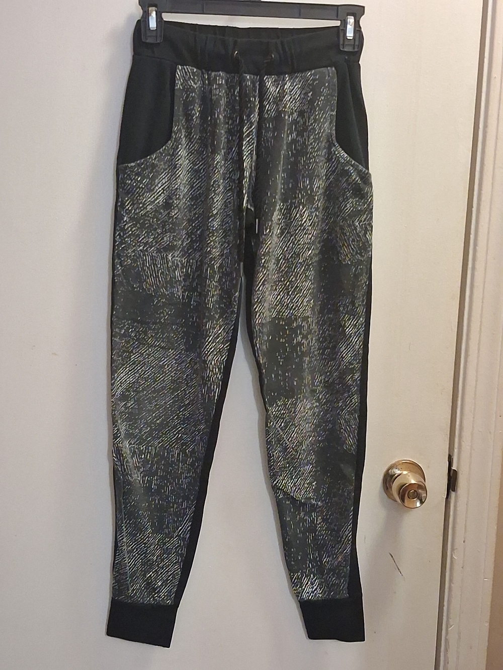 Champion Black Jogger Sweatpants with Gray Patterned Panels